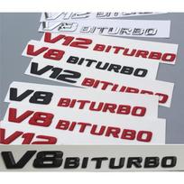 Chromuotos V8 BITURBO V8BITURBO raidės Automobilio sparno ženkleliai Emblemos Lipdukas Decal V8 BITURBO sidabras