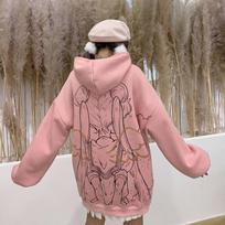 Streetwear Kawaii Hoodie Moteriškas Winter Vintage Oversize Megztinis margintas rožinės spalvos Moteriškas aksominis Anime Hoodie Moteriški šilti viršutiniai drabužiai S rožinė