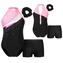Mergaitei Baleto Šokio Apranga Blizgus Berankovis Gimnastikos Triko su Sportiniais Šortais Plaukų Juosta Sportinis Kostiumas Activewear 7-8 Years