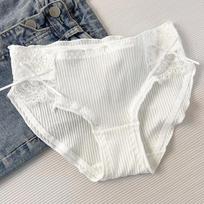 Elegant lace underwear for women made of pure cotton cute comfortable Threaded bow for girls with black fungus edges Mid waist underwear Panties M balta