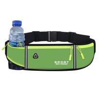 Neperšlampama bėgimo juosmens krepšys su buteliuko laikikliu - Lauko sporto fitneso diržas Simple Print, Three Pockets fluorescencinė žalia spalva