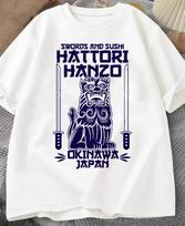 Hattori Hanzo RAUDONI Kardai ir Sushi Kill Bill Okinawa Japonija Tarantino Marškinėliai Apvalus Kaklas Trumpomis Rankovėmis Laisvi Madingi Streetwear S