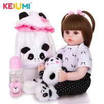 KEIUMI 18 colių naujagimiui Menina Reborn Baby Doll Mielas pandos animacinis filmas Bebê Vaikų dienos dovanos su 3 vnt plaukų segtuku 18 inch ruda