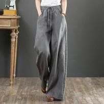 DIMANAF Plus Size 2021 Moteriškos lininės kelnės Elastinės Vintažinės Korėjos Vasaros Pagrindinės Moteriškos Stripe Moteriškos Kelnės Plačios Kojos Didelės Laisvos Kelnės M pilka