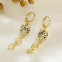 Leopard Head Pendant Earrings For Women, Copper Gold-Plated High-End Feel, Niche Light Luxury Personality, European And American Style Jewelry Gift beige