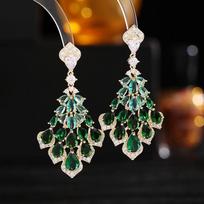 SUYU Shiny Cubic Zirconia Inlaid Earrings Waterdrop Petals Heavyweight Dress With Earrings žalia