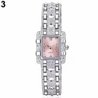 Lady Slim Watch Band apyrankė Kvarcinis stačiakampis dėklas rožinė
