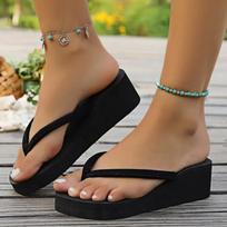 2024 New Fashion Solid Color Flip Flop Flip-Flop Wedge Fashionable Summer Comfortable and Lightweight Outer Shoes for Women 38 juoda