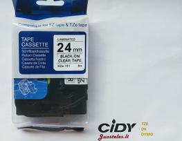 Su Brother suderinama juostelė CiDY TZe 151 24 mm juodas tekstas/skaidri juostelė