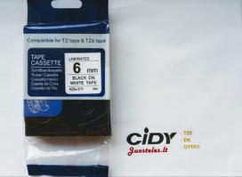 Su Brother suderinama juostelė CiDY TZe 211 6 mm juodas tekstas/balta juostelė