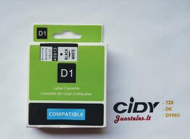 Su DYMO D1 suderinama juostelė CIDY 40913 9 mm balta juostelė juodas tekstas