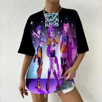 Moterų marškinėliai KPop Demon Hunters Grafika Ryškus Anime stiliaus spaudinys Laisvo kirpimo Viršutinė dalis Madingi S
