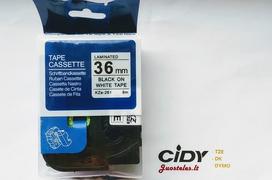 Su Brother suderinama juostelė CiDY TZe 261 36 mm juodas tekstas/balta juostelė