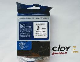 Su Brother suderinama elastinė juostelė CiDY TZe FX221 9 mm juodas tekstas/balta juostelė