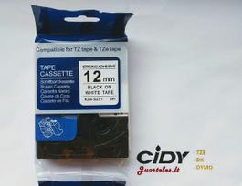 Su Brother suderinama pastiprinta juostelė CiDY TZe S231 12 mm juodas tekstas/balta juostelė