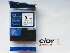 Su Brother suderinama juostelė CiDY TZe 221 9 mm juodas tekstas/balta juostelė