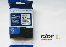 Su Brother suderinama juostelė CiDY TZe 231 12 mm juodas tekstas/balta juostelė