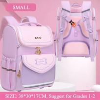 Trend Contrasting Color New School Bag for Primary School Student Grade 1-2-3 -6 Unisex Nylon Waterproof Backpack Portable High Capacity Kid's Satchel S violetinė