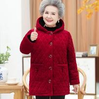 Moteriška žieminė stora šilta velvetinė medvilninė striukė Vidutinio amžiaus mamos striukė su gobtuvu Kieto temperamento viršūnės XXXXXL raudona