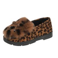 Moteriški pūkuoti kailiniai sniego batai žiemai, leopardo rašto, plokščiu padu, pastorinti, su pliušiniu medvilniniu pamušalu, moteriški šilti auliniai batai 36 leopardas