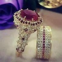Red and Green Matching European American Fashion Women's Engagement Rings Size 11 raudona