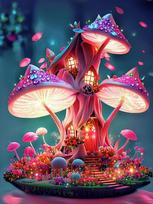 Pink Mushroom House Nauji pasirodymai „Pasidaryk pats“ 5D deimantinis paveikslas „Fantasy Gėlė“ deimantinis siuvinėjimas kryželiu pilna mozaika V53 Full Round 20x30CM