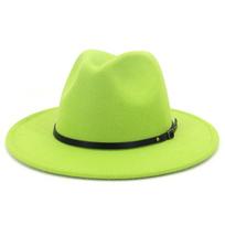 (Džiaugsmas pasirinkti)Unisex mados platus vilnos diržas plokščias viršus Fedora Hat Party Church Hats Cap One Size mėtų žalios spalvos