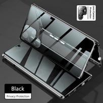 Magnetinis Grūdinto Stiklo Apsauginis Metalinis Dėklas Samsung Galaxy S23 S24 S22 S21 S25 Ultra su Kameros Objektyvo Apsauga Dvipusis Stiklinis Dangtelis Galaxy S21 Ultra juoda