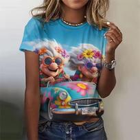 Summer Round Neck 3D Cartoon Trendy Grandma Pattern Print Top Fashionable Casual Short Sleeved Women's T-shirts XS