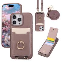 Crossbody Wallet with Card Holder Phone Case For iPhone 15 16 Pro Max 14 13 12 11 16E Lanyard Wrist Strap Leather Cover For iPhone 16 tamsiai violetine spalva