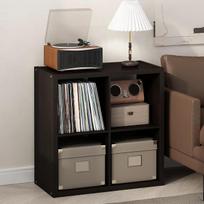 "Furinno" kabinetinė plokštelių grotuvo lentyna su vinilo laikymo vieta, 4 kubų 1,2 itin storo vinilo laikymo vieta, laikmenų lentyna CD DVD Blueray žaidimų diskams, skirta svetainei, juoda, tamsiai ąžuolinė