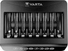 "Varta Multi Charger+" įkroviklis, skirtas AA/AAA/9V akumuliatoriams, viena įkrovimo įkrova, defektinių elementų aptikimas, gali būti naudojamas visame pasaulyje, 8 įkrovimo lizdai.