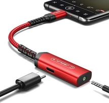 JSAUX USB C ausinių adapteris ir įkroviklis, 2 in 1 lizdo adapteris, 60 W C tipo AUX 3,5 mm lizdo adapteris "iPhone 15 Pro Max/15 Pro/15", "Samsung S24/S23/S22/S21/S20", "Huawei P40/P30/P20", "iPad Pro", raudonos spalvos