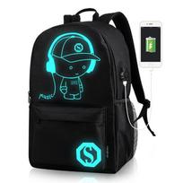 Šviečiančios nešiojamojo kompiuterio USB kuprinės vyrams/moterims Laisvalaikio mokinių mokyklinė krepšys Neperšlampamos lauke kelioninės kuprinės berniukams / mergaitėms juoda