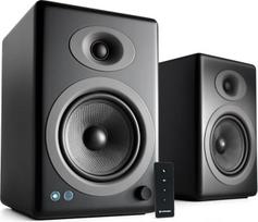 "Audioengine A5+" maitinami staliniai garsiakalbiai - 150 W stereofoniniai kompiuterio garsiakalbiai ir namų muzikos garso sistema su AUX garso, RCA įėjimais/išėjimais, USB maitinimo išvestimi, nuotolinio valdymo pultu (juoda, pora)