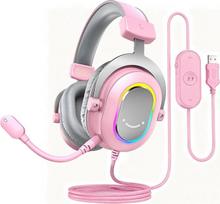 "FIFINE" žaidimų ausinės su mikrofonu, ausinės per ausis su kabeliu, USB ausinės kompiuteriui, PS4, PS5, RGB ausinės su 3 ekvalaizerio režimais, erdviniu garsu ir ausų pagalvėlėmis