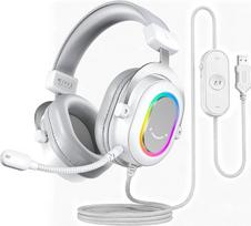 "FIFINE" žaidimų ausinės su mikrofonu, ausinės per ausis su kabeliu, USB ausinės kompiuteriui, PS4, PS5, RGB ausinės su 3 ekvalaizerio režimais, erdviniu garsu ir ausų pagalvėlėmis