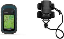 "Garmin eTrex 22x" tvirtas vandeniui atsparus GPS lauko palydovinės navigacijos įrenginys su 2,2 colio (5,6 cm) spalvotu ekranu ir mygtukiniu valdymu, iš anksto įdiegtu "TopoActive Europe" žemėlapiu, 25 valandų baterijos veikimo trukme ir kuprinės laikikl