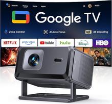 "Google TV" ir oficialios programos: Išmanusis namų kino projektorius 1080P FHD, automatinis fokusavimas ir trapecijos korekcija, "WiFi Bluetooth" nešiojamasis projektorius su pasukamu stovu, skirtas naudoti lauke / mobiliesiems įrenginiams
