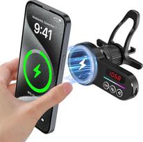 "MagSafe" automobilinis "Bluetooth" siųstuvo laikiklis, juodas, 20 kartų galingas magnetinis telefono laikiklis "iPhone", "Bluetooth 5.3" automobilinis laisvų rankų adapteris, QC 3.0, lengvai montuojamas