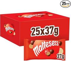 "Maltesers" šokolado masinė pakuotė, 25 x 37 g, šokolado rutuliukai su šokoladu, saldainių dovanų idėja, šokolado masinė pakuotė, mini maišelis