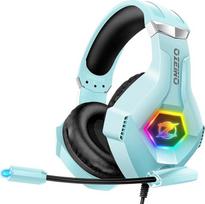 "Ozeino" žaidimų ausinės PS4 PS5 PC ausinės su mikrofonu Triukšmą slopinančios 3D erdvinio garso komfortiškos ausinės su RGB LED šviesa mėlynos spalvos