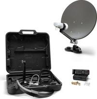 "XORO" 38,5 cm stovyklavimo palydovinės antenos MCA 38 HD komplektas, įskaitant "FullHD DVB-S2" imtuvą, vieną LNB su integruotu palydovo ieškikliu, 10 m kabelį, laikiklius, kietame dėkle