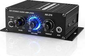 12 V mini stiprintuvas, 2 kanalų 400 W maksimalios galios AB klasės stiprintuvas HiFi Stereo Bass Control RCA AUX įvestis pasyviesiems garsiakalbiams Namų kompiuteris TV Mobilusis telefonas DVD (maitinimo šaltinis neįtrauktas)