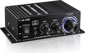 12 V mini stiprintuvas, 2 kanalų 600 W maksimalios galios AB klasės stiprintuvas HiFi Stereo Bass Control RCA AUX įvestis pasyviesiems garsiakalbiams Namų kompiuteris TV Mobilusis telefonas DVD (maitinimo šaltinis neįtrauktas)