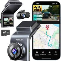 BOTSLAB 4K prietaisų kameros automobiliams priekyje ir gale su STARVIS 2 jutikliu, WDR dviejų kanalų prietaisų kamera su 64GB SD kortele, valdymu balsu ir 5 GHz "Wi-Fi", "Wi-Fi" automobilinė kamera, GPS, ypač geras naktinis matymas, iki 256GB