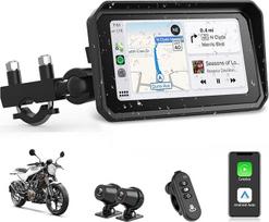 Jansite 4K motociklo CarPlay "Android" automobilis 6,25 colių motociklo navigacija su prietaisų skydelio kamera priekinis galinis IP67 vandeniui atsparus ekranas, dvigubas "Bluetooth", "Siri" / "Google" asistentas 64GB Kart