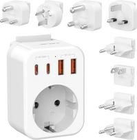 JSVER kelioninis adapteris visame pasaulyje, tarptautinis kelioninis kištukas su USB C (PD 20W), A/C/D/G/I/J/L/M tipo kištukinio lizdo adapteris su 4 USB jungtimis, skirtas JAV/Italijai/Šveicarijai/Europai/Didžiajai Britanijai/Pietų Afrikai/Japonijai/AUS,