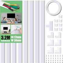 Kabelių kanalas, lipnus, baltas, 320 cm, PVC kabelių dangtis, kabelių kanalas kabeliams slėpti, TV kabelių kanalas visiems elektros kabeliams namų ūkyje / biure, 8 vnt. x L40 cm x W3 cm x H1.7 cm