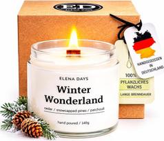 Kvapnioji žvakė "Winter Wonderland", Kalėdos, sojų vaškas, žvakė su medine dagtimi, rankų darbo žvakė, 140 g, degimo laikas 45 valandos, vokiečių prekės ženklo "Elena Days